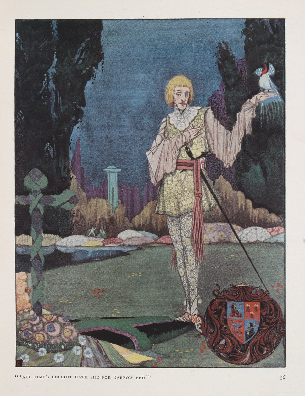 "Alle tiders glede har hun for smalt rødt." Illustrasjon til sangen til den gale prinsen av Walter de la Mare. av Harry Clarke