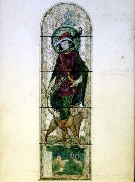 Design for et enkelt lysvindu med figuren St. Hubert av Harry Clarke
