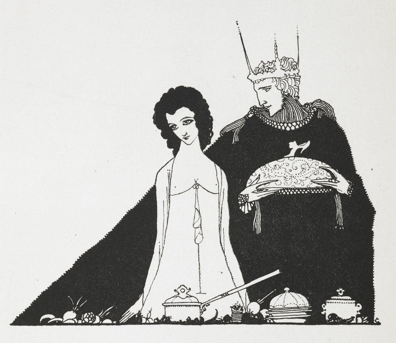 Illustrasjon for historien, 'Askepott; eller, den lille glasstøffelen'. av Harry Clarke