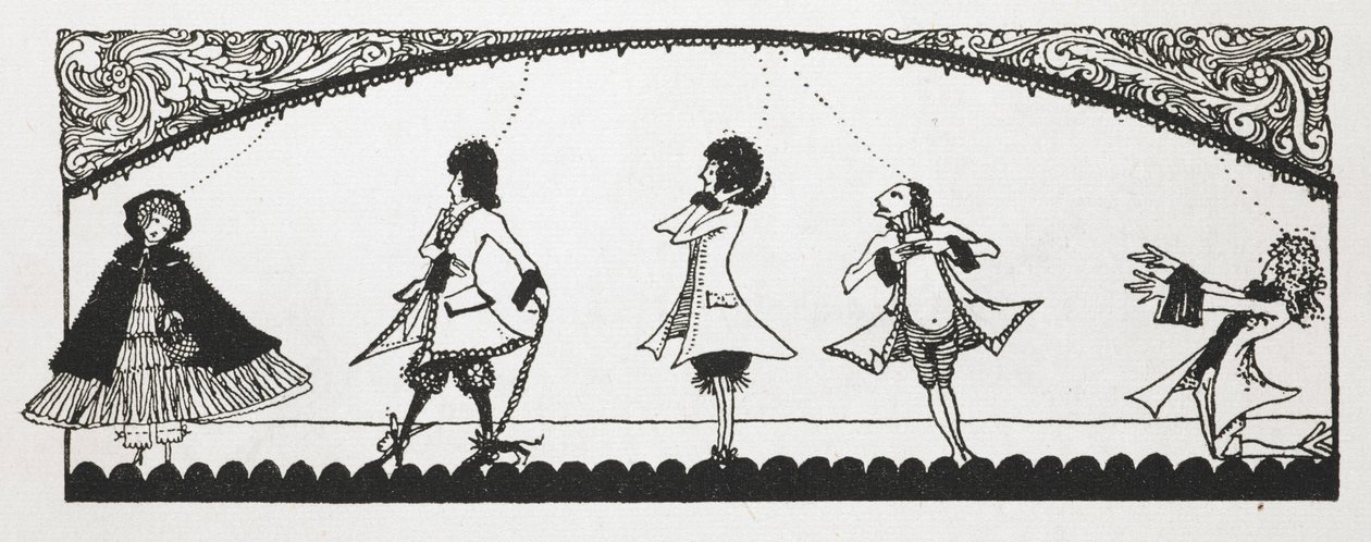 Illustrasjon til historien, 'liten rødhette'. av Harry Clarke