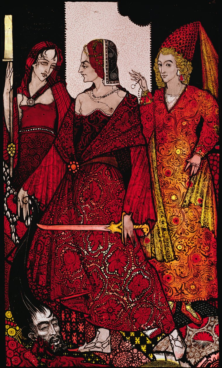 Queens who cut the hogs of Glanna... Illustrasjon av Harry Clarke fra 