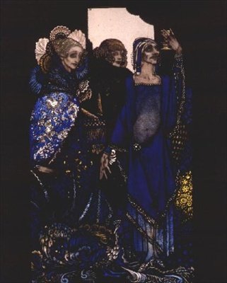 "Queens who wasted the East by proxy..." Illustrasjon av Harry Clarke til 