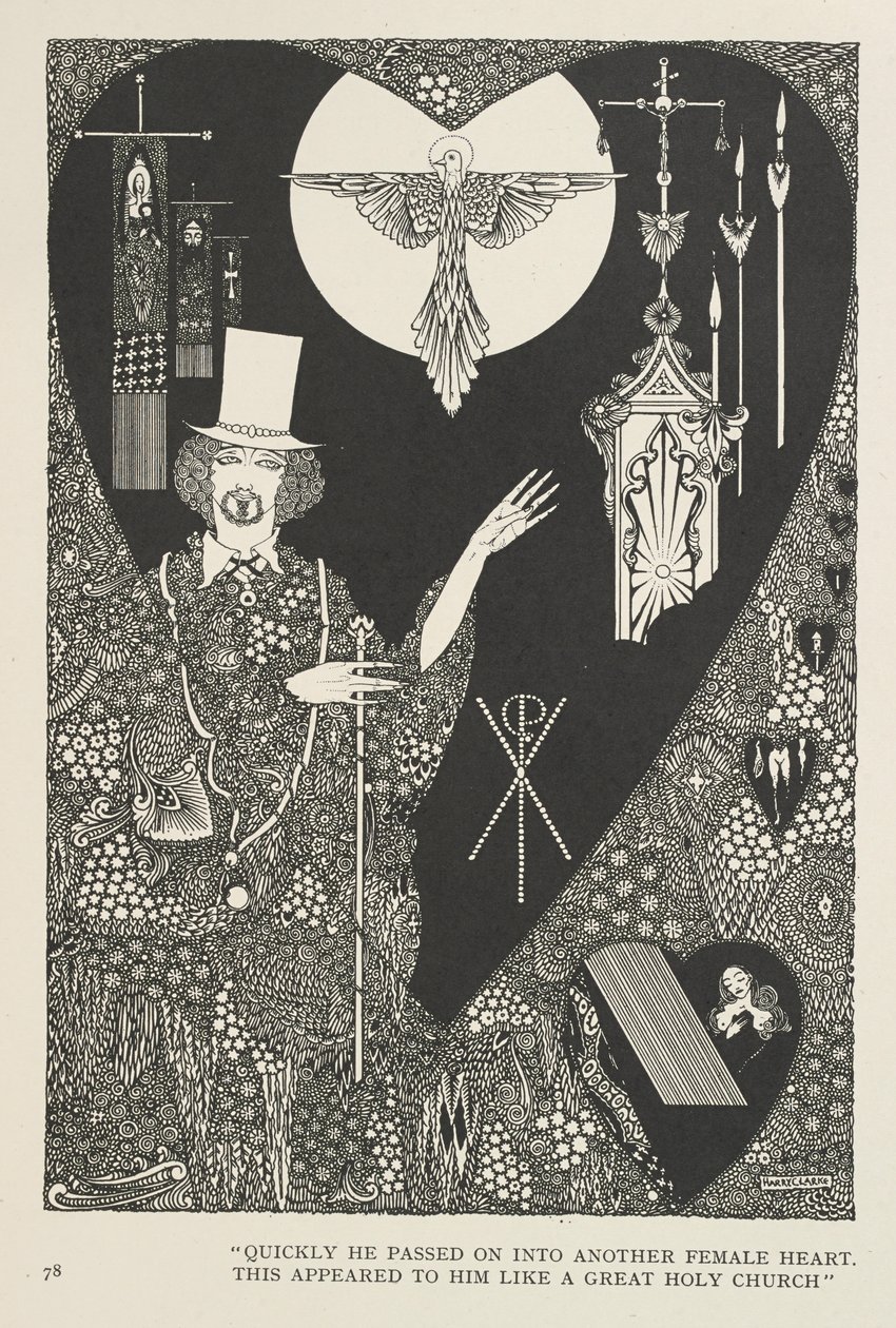 The Galoshes of Fortune. Raskt gikk han over til et annet kvinnehjerte. Dette fremstod for ham som en stor hellig kirke. av Harry Clarke