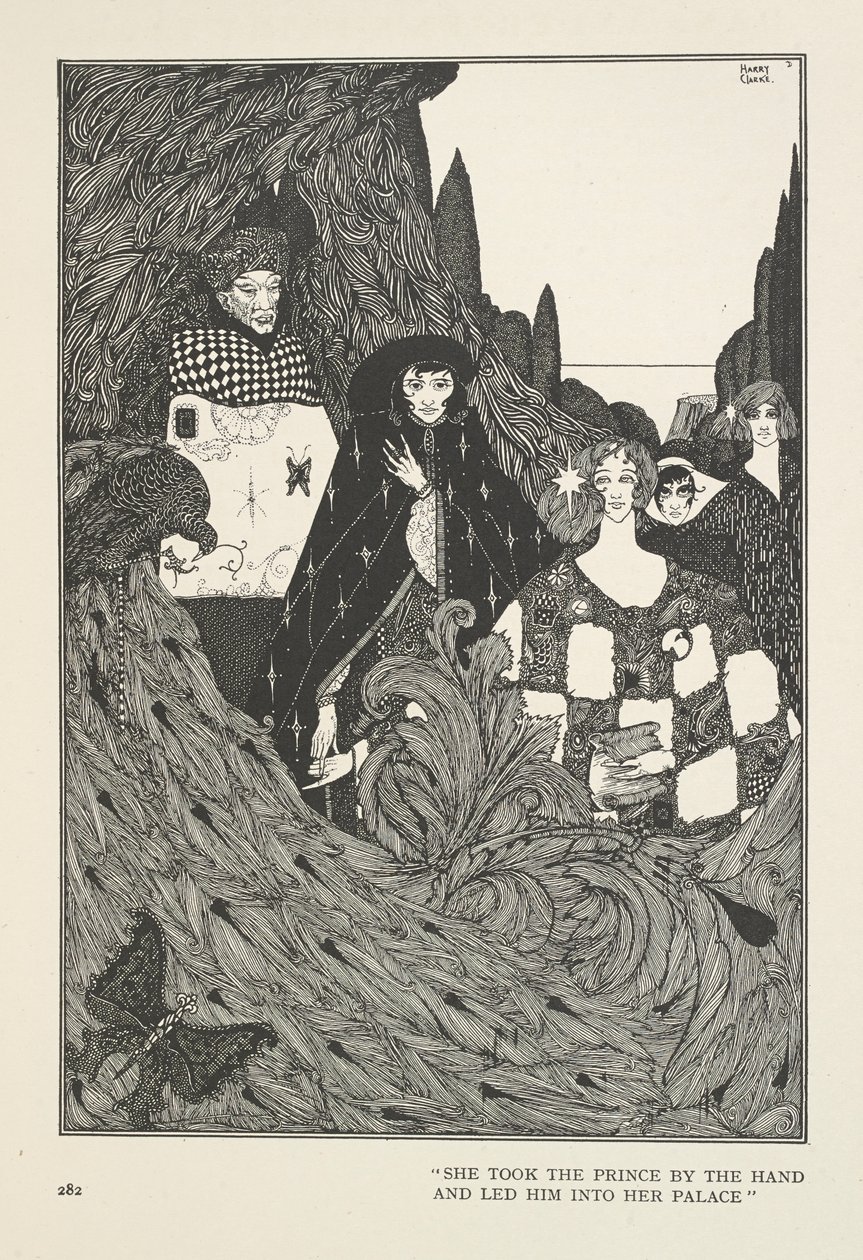 Paradisets hage. Hun tok prinsen i hånden og førte ham inn i palasset sitt. av Harry Clarke
