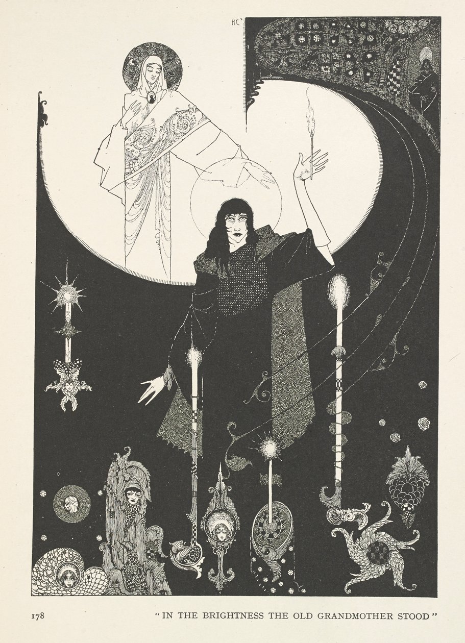 Den lille fyrstikkjenta. I lyset sto den gamle bestemoren. av Harry Clarke
