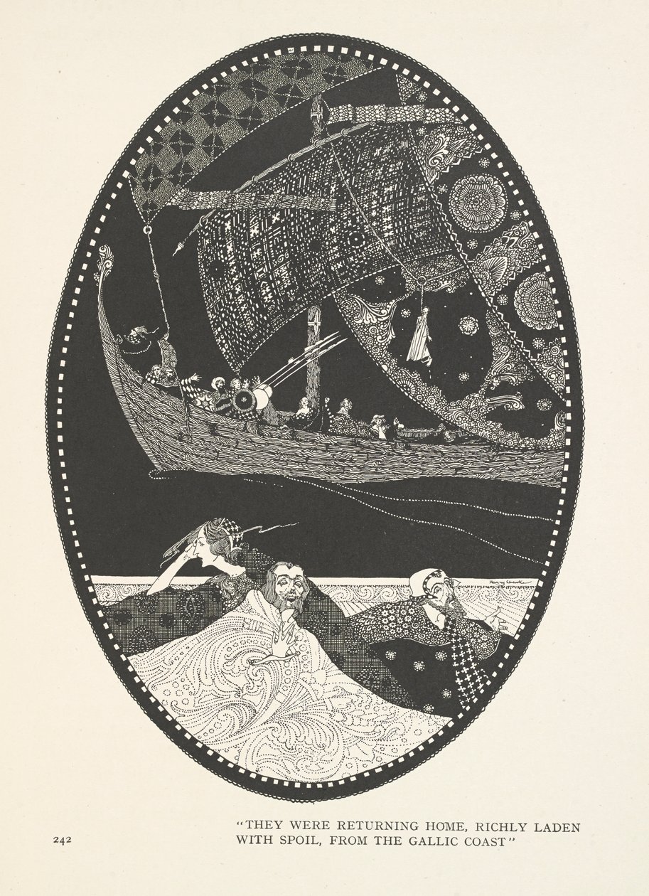 Myrkongens datter. De var på vei hjem, rikt lastet med bytte, fra den galliske kysten. av Harry Clarke