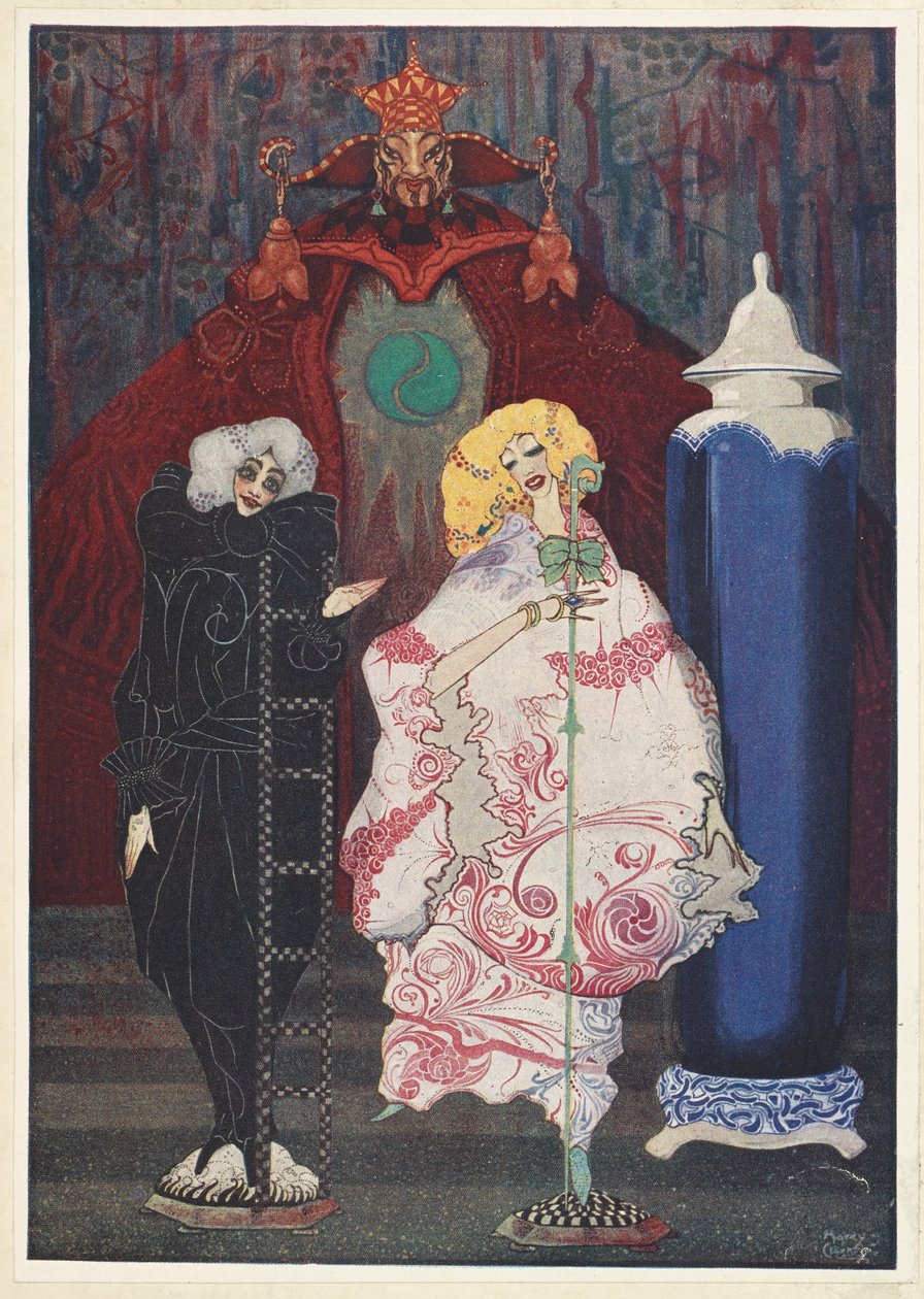 Gjeterinnen og skorsteinsfeieren. "Har du virkelig mot til å gå ut i den vide verden med meg?" spurte skorsteinsfeieren. av Harry Clarke