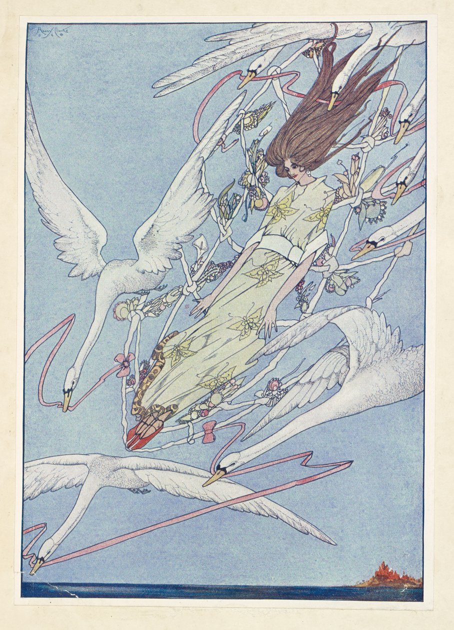 De ville svanene. Hele dagen fløy de videre gjennom luften. av Harry Clarke