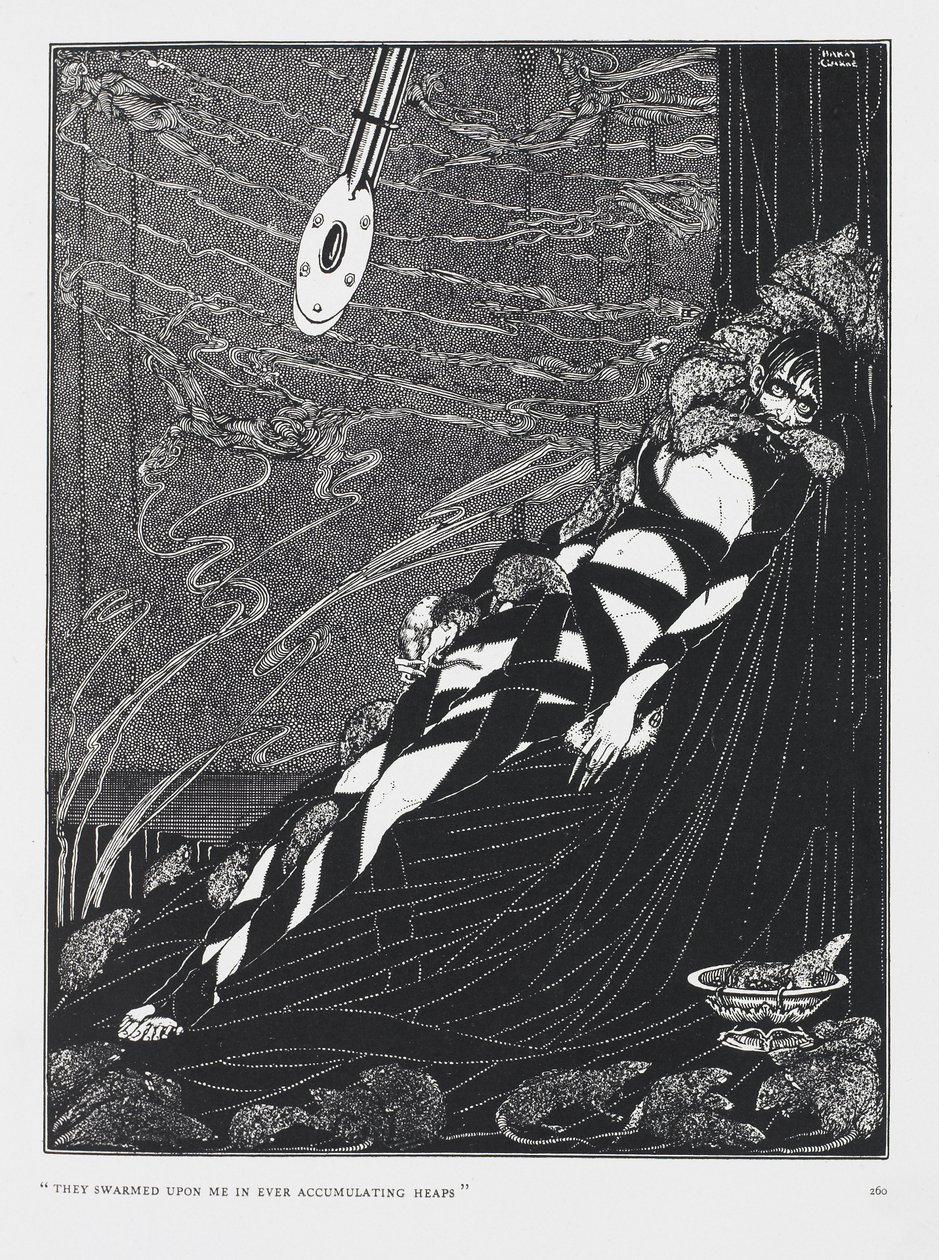 De svermet over meg i stadige hoper. Fra historien The Pit and the Pendulum. av Harry Clarke