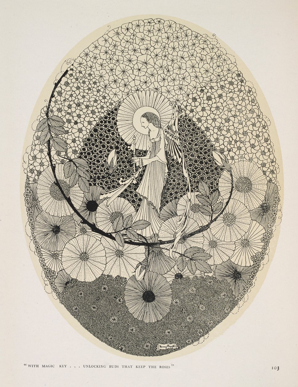 Til den kommende våren. "Med magisk nøkkel... låser opp knopper som holder på rosene". av Harry Clarke