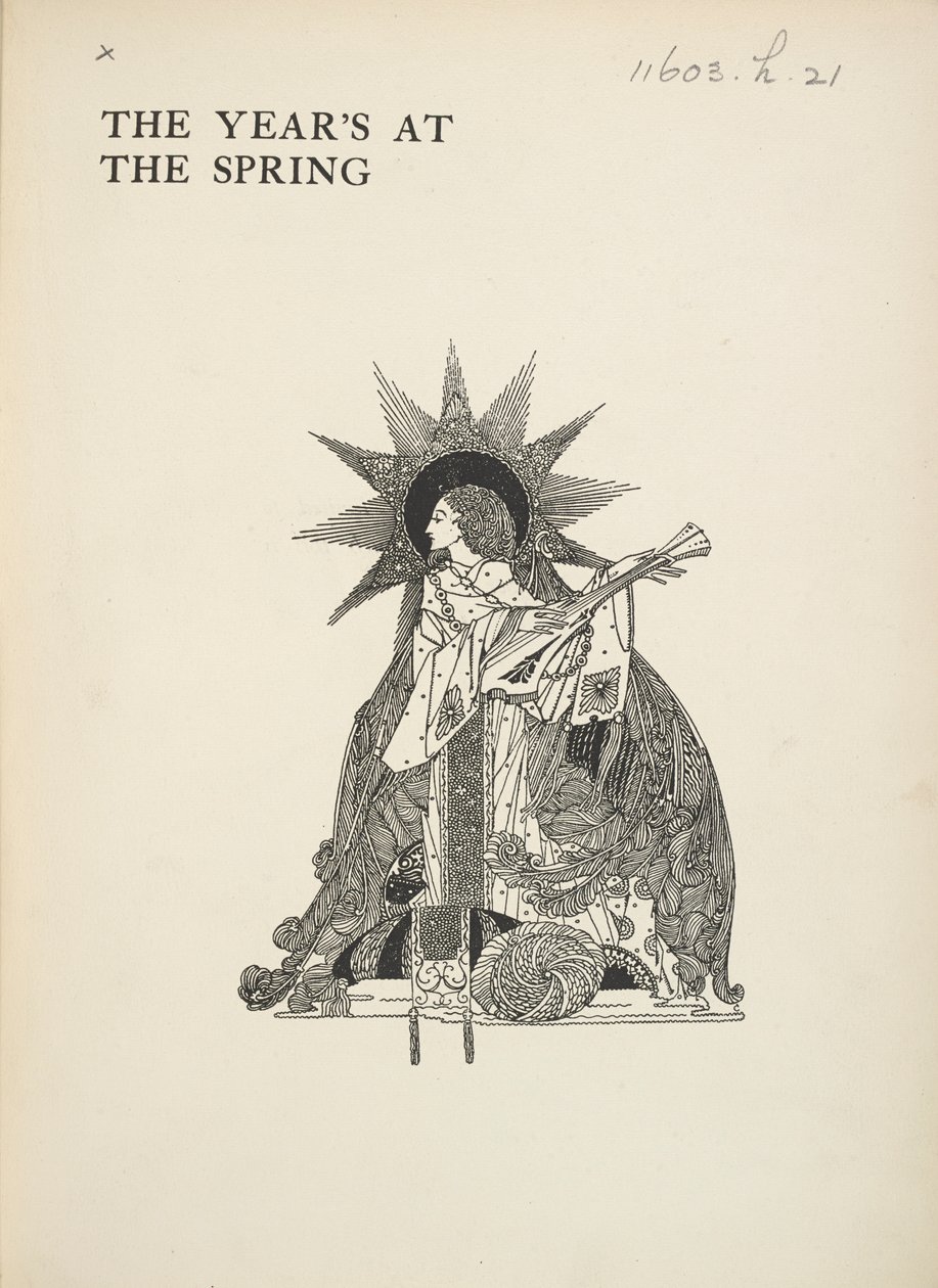 Illustrasjon uten tittel. En kvinne som spiller et musikkinstrument. av Harry Clarke