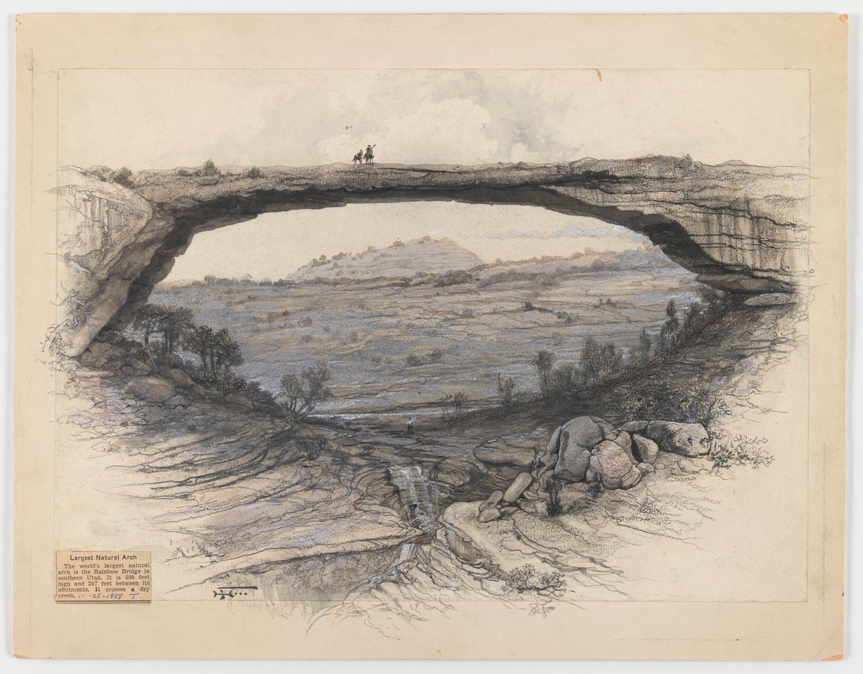 Rainbow Bridge (vask, grafitt og kull på papir) av Harry Fenn