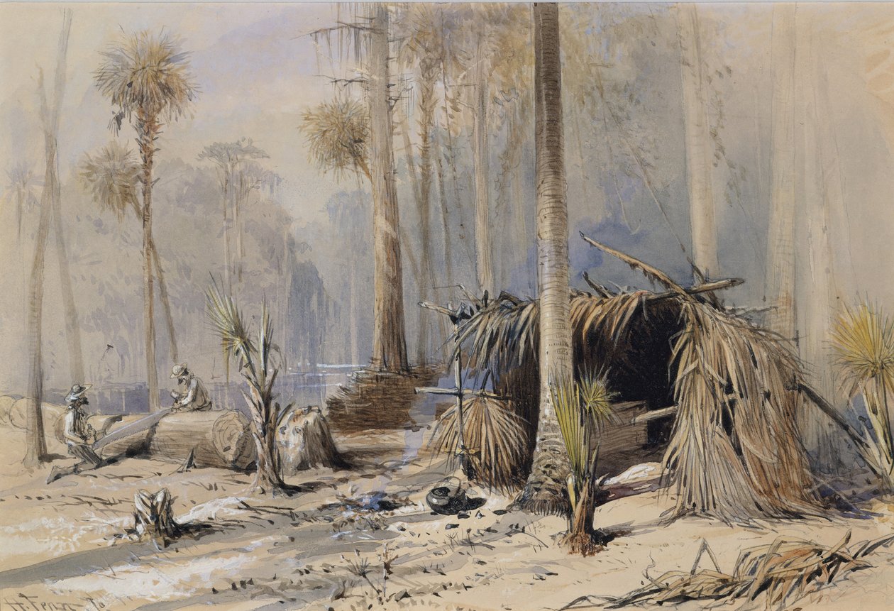 The Cypress-Shingle Yard, Ocklawaha River, Florida, 1870. av Harry Fenn