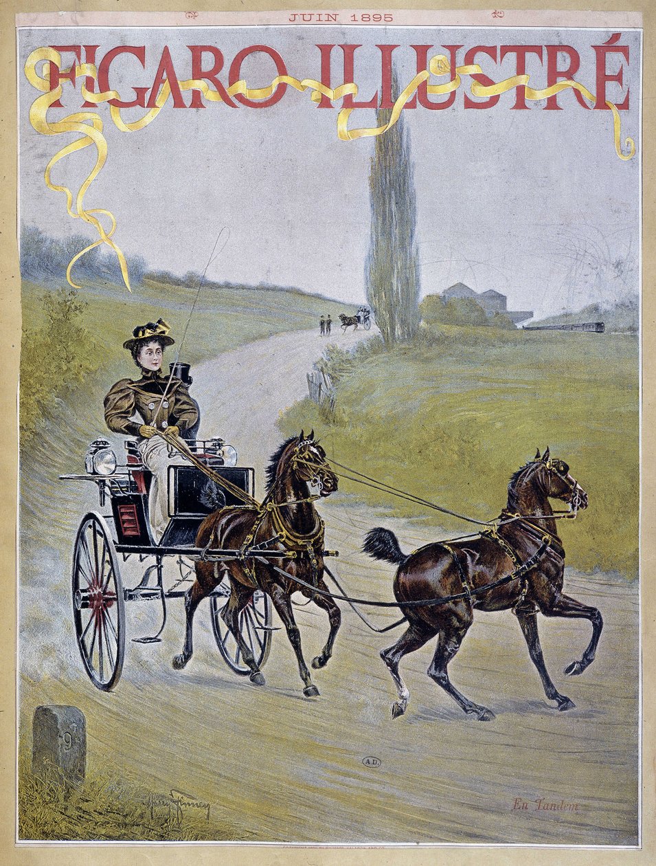 Kvinne kjører vogn - ku. i "" Figaro Illustrated"" av Harry Finney