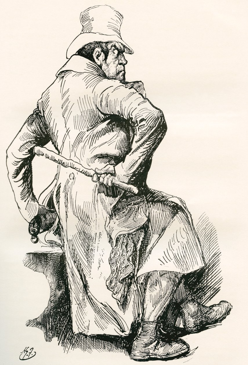 Bill Sikes. Illustrasjon av Harry Furniss for Charles Dickens-romanen Oliver Twist, fra The Testimonial Edition, utgitt 1910. av Harry Furniss