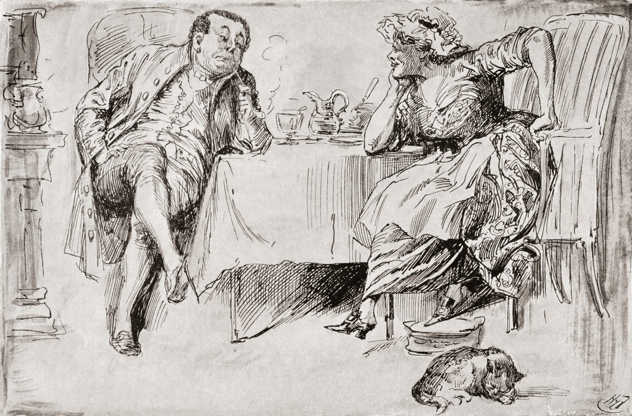 Clemency og Storbritannia. "Du vil aldri bli gift, vet du," sa Mr. Britain. "Tror du ikke jeg noen gang skal gjøre det?" sa Clemency. "Ikke en sjanse for det!" "Bare tenk!" sa Clemency. "Vel! Jeg antar at du mener Storbritannia en av disse dagene, gjør du  av Harry Furniss