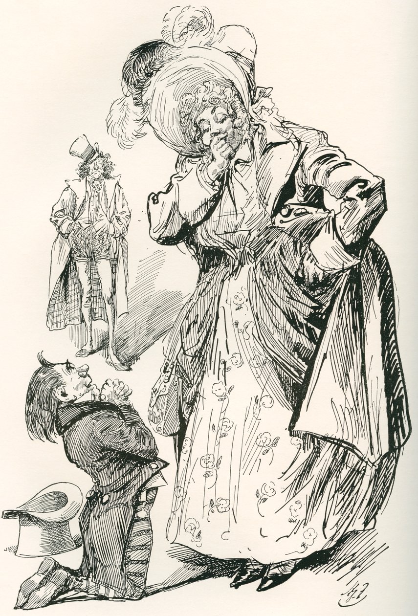 Major Tpschoffki. Illustrasjon av Harry Furniss for en Charles Dickens julehistorie, Going Into Society, fra The Testimonial Edition, utgitt 1910. av Harry Furniss