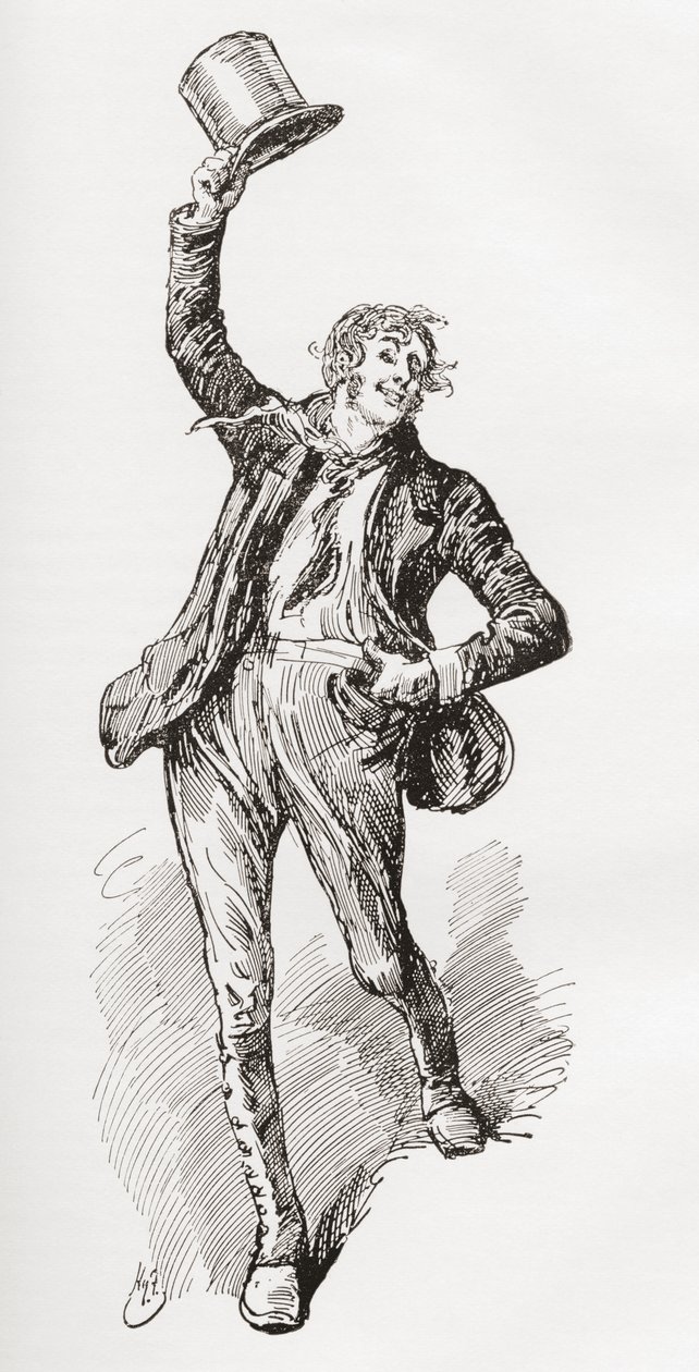 Mark Tapley. Illustrasjon av Harry Furniss for Charles Dickens-romanen Martin Chuzzlewit, fra The Testimonial Edition, utgitt 1910. av Harry Furniss