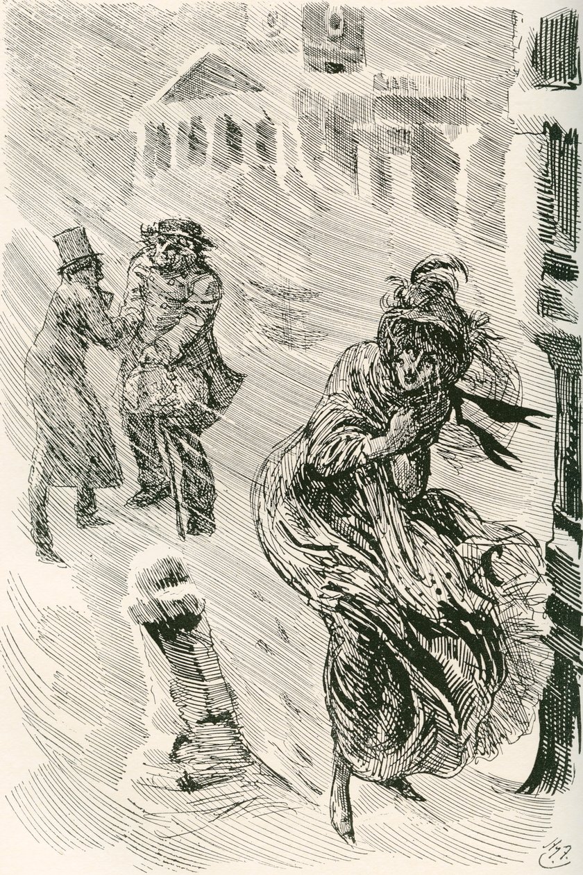 Martha vandreren. Illustrasjon av Harry Furniss for Charles Dickens-romanen David Copperfield, fra The Testimonial Edition, utgitt 1910. av Harry Furniss