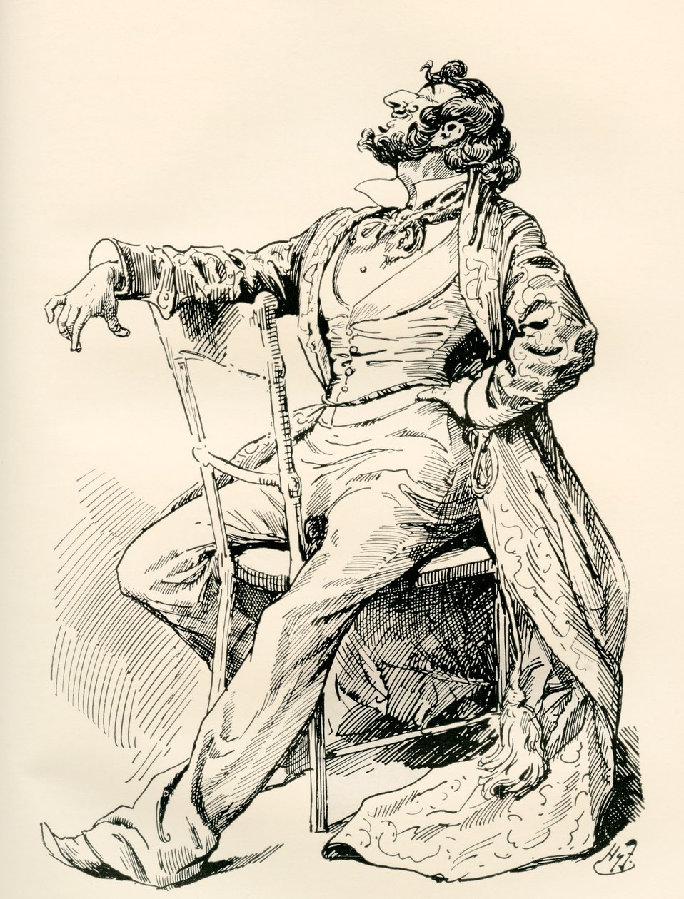 Herr Alfred Mantalini. Illustrasjon av Harry Furniss for Charles Dickens-romanen Nicholas Nickleby, fra The Testimonial Edition, utgitt 1910. av Harry Furniss