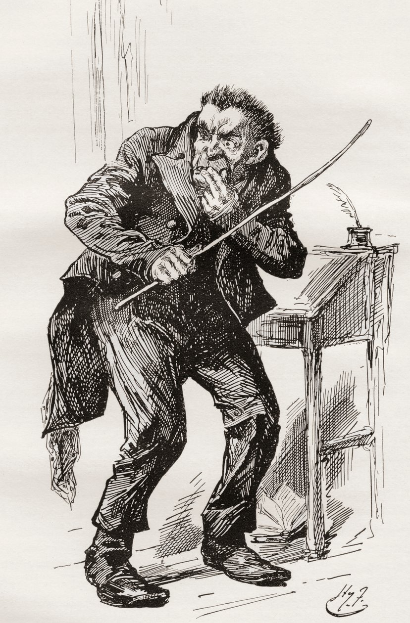 Mr. Squeers. Illustrasjon av Harry Furniss for Charles Dickens-romanen Nicholas Nickleby, fra The Testimonial Edition, utgitt 1910. av Harry Furniss