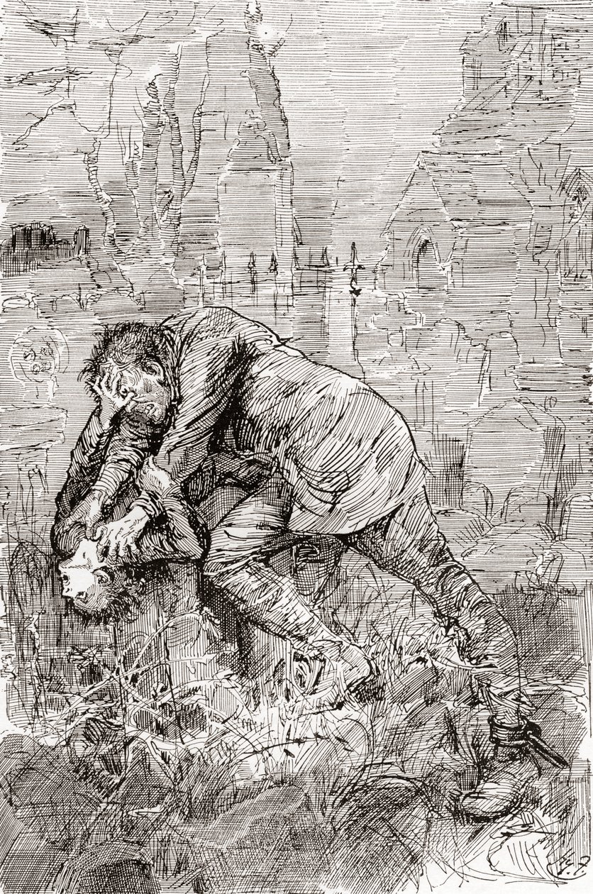 Pips kamp med den rømte domfelte. " av Harry Furniss