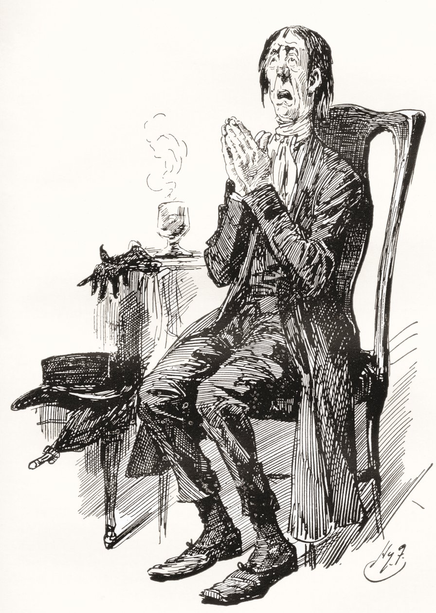 Stiggins. Illustrasjon av Harry Furniss for Charles Dickens-romanen The Pickwick Papers, fra The Testimonial Edition, utgitt 1910. av Harry Furniss