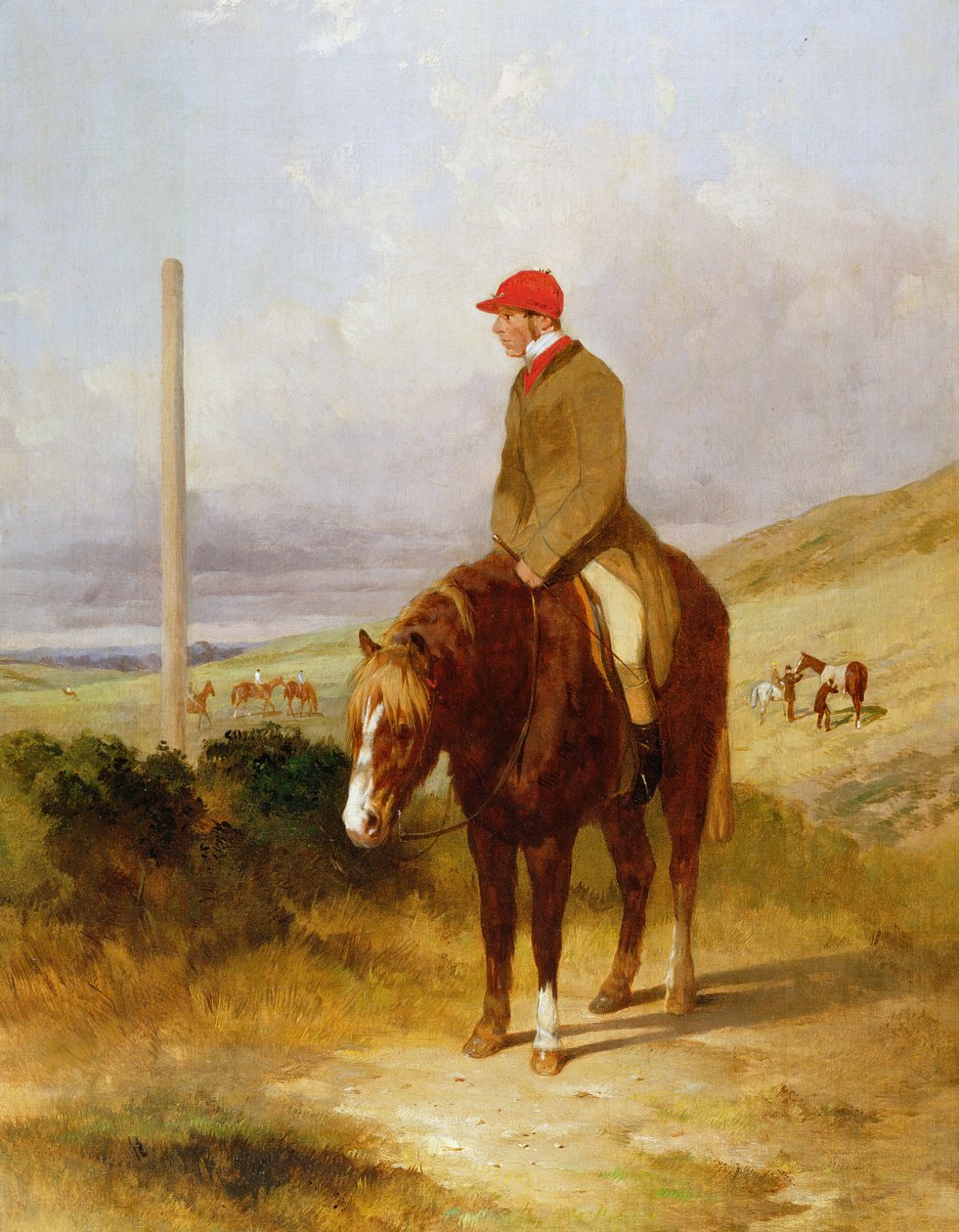 Nat Flatman (1810-60) på sin ponni før starten av Chesterfield Stakes i 1844, 1844 av Harry Hall
