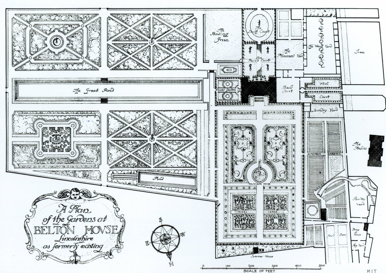A Plan of the Gardens at Belton House, Lincolnshire, som tidligere eksisterende, ca. 1900 av Harry Inigo Triggs