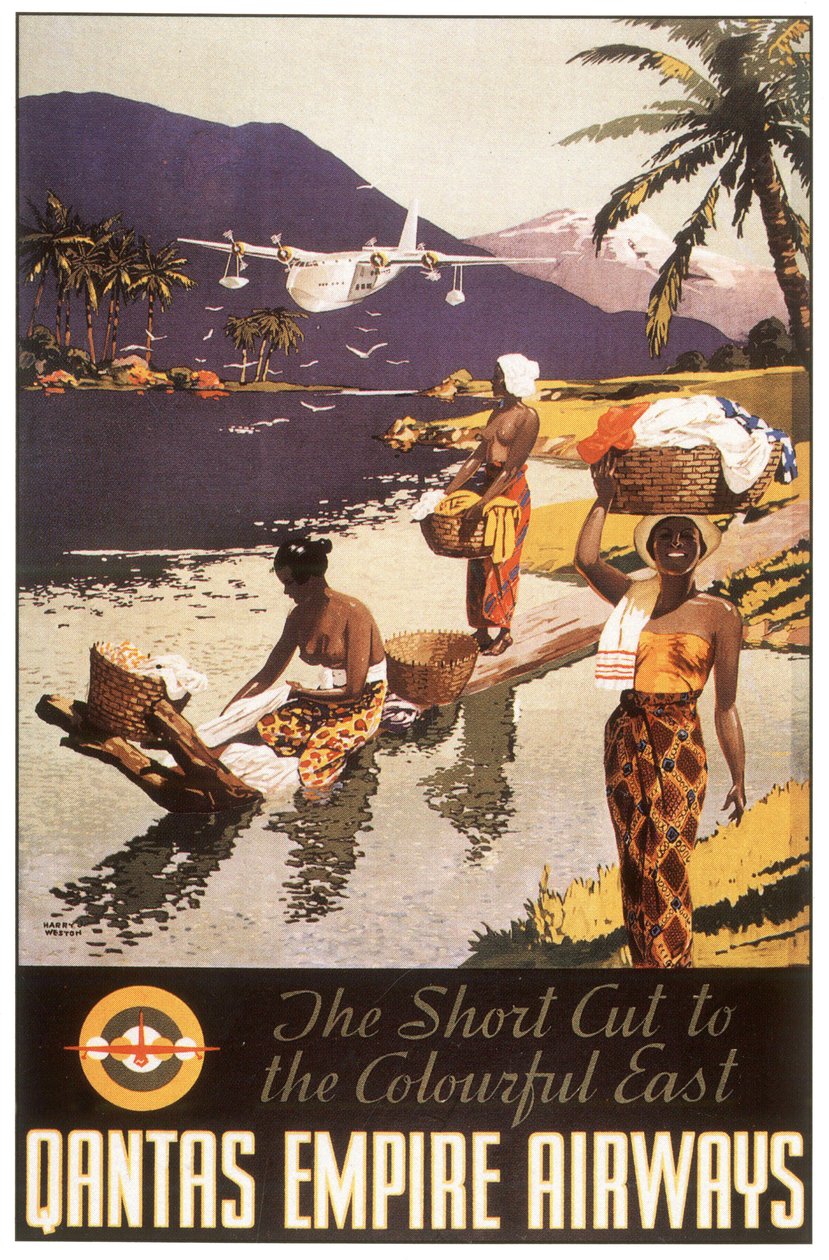 Annonse Qantas empire airways, Postkort, ca. 1950-1954 (plakat) av Harry J. Weston