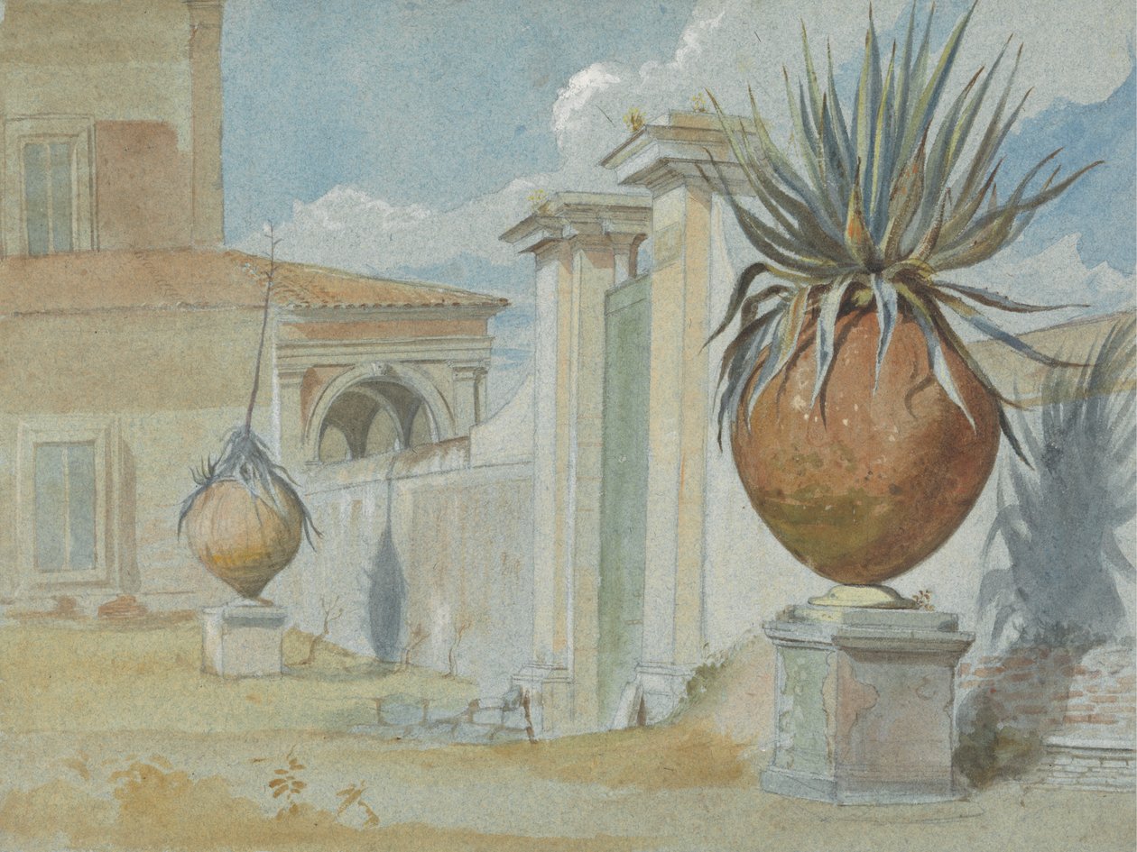Villa Massimi, Roma: Gateway flankert av palmer i store jordgodskrukker av Harry John Johnson