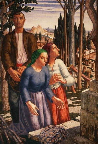 Wayside Shrine (tempera om bord) av Harry Morley