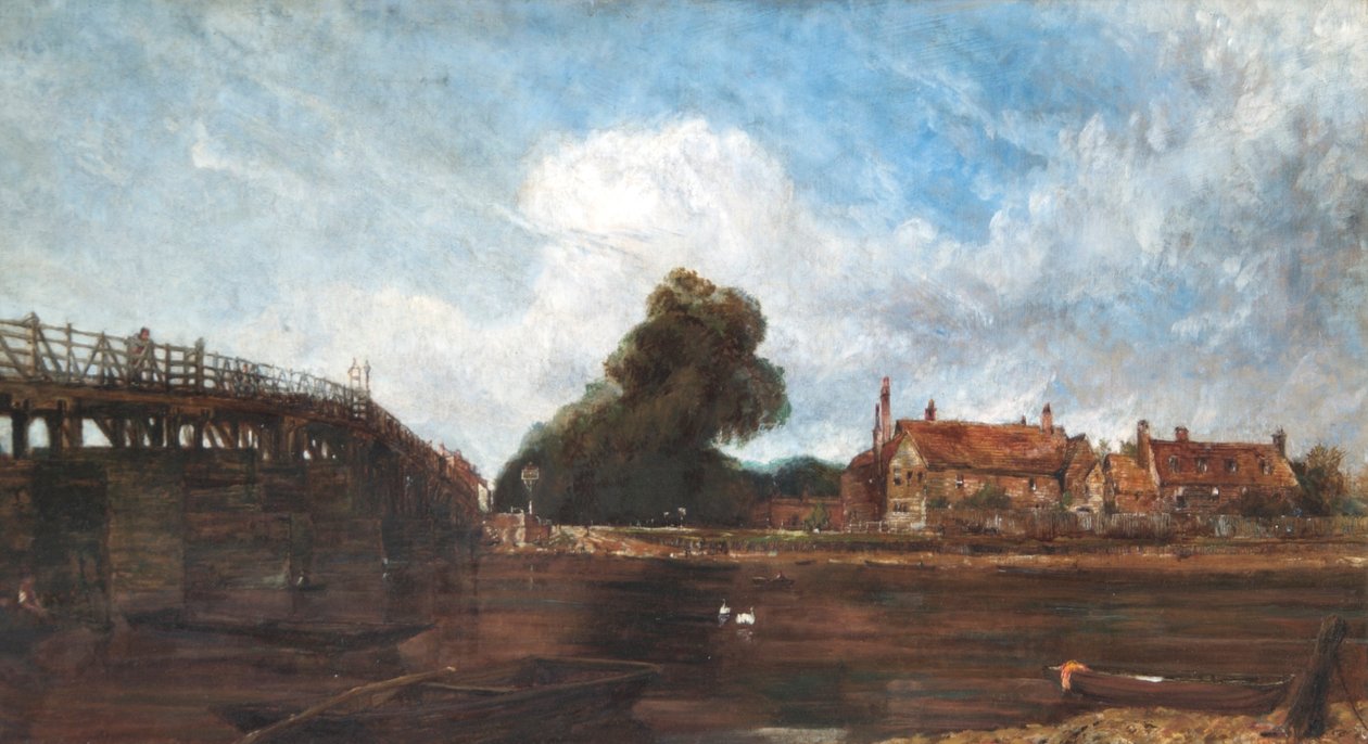 Old Hampton Court Bridge, ca. 1875 (akvarell på papir) av Harry Williams