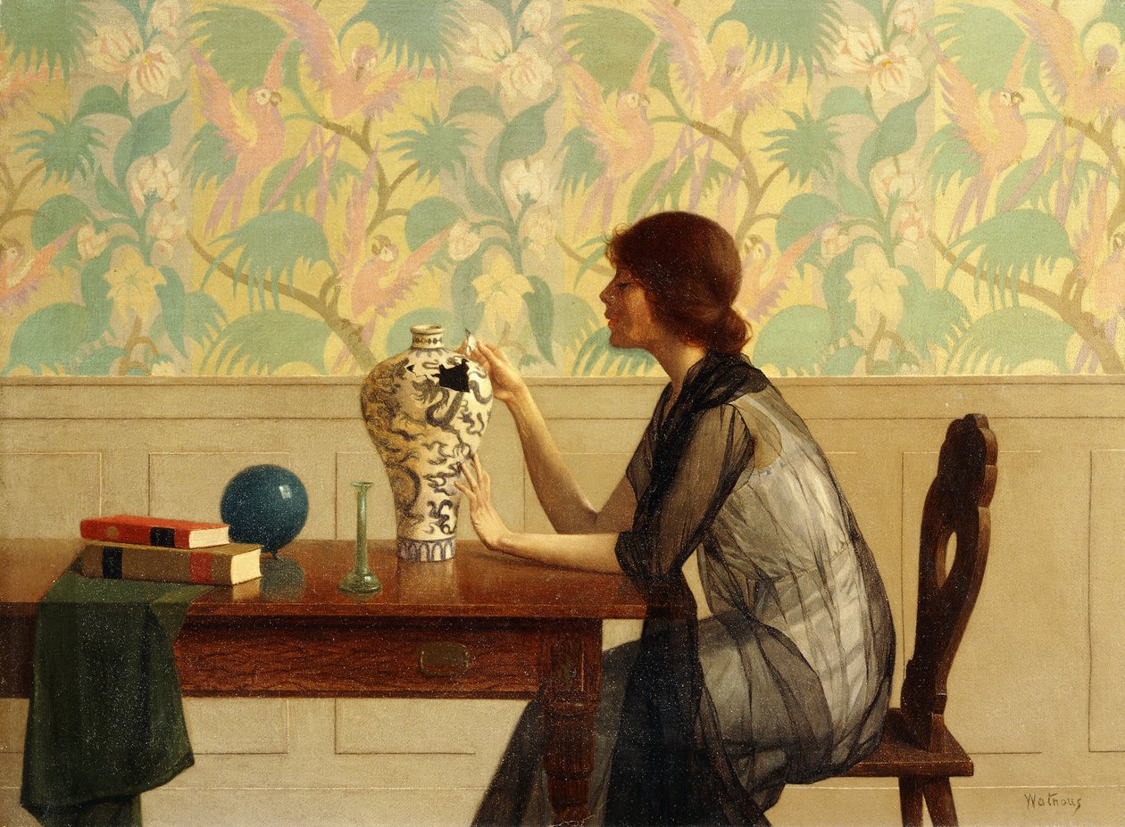 The Broken Vase (olje på lerret) av Harry Wilson Watrous
