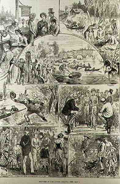 Skisser ved Henley Regatta, fra The Illustrated London News, 7. februar 1881 av Harry after Furniss