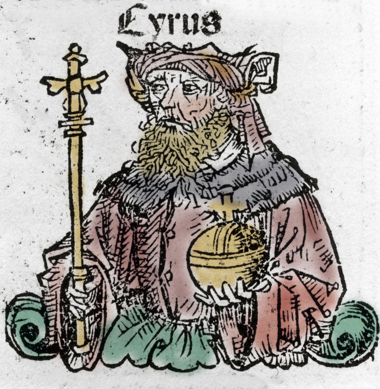Kyros II (529 f.Kr.), kjent som Kyros den store, grunnleggeren av det persiske riket, Xylography of "" Chronicles of Nuremberg"" av Hartmann Schedel av Hartmann Schedel