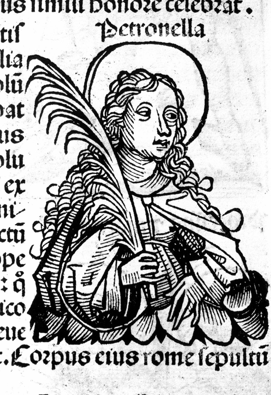Portrett av Saint Petronilla. Xylografi etter "The Nuremberg Chronicles" av Hartmann Schedel. Nürnberg 1497 av Hartmann Schedel