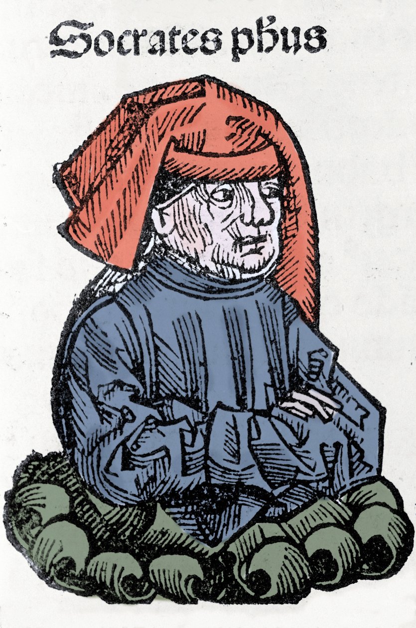 Portrett av Sokrates (470-399 f.Kr.), gresk filosof. Xylografi av "" Chronicles of Nuremberg"" av Hartmann Schedel av Hartmann Schedel