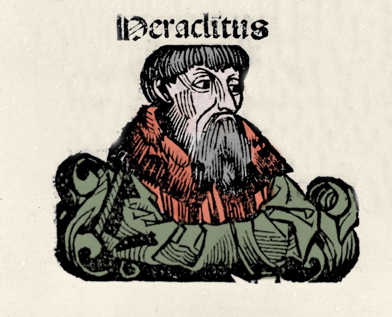 Portrett av den greske filosofen Heraclite fra Efesus (576-480 f.Kr.) (Heraklit fra Efesos). Xylografi av "" Chronicles of Nuremberg"" av Hartmann Schedel av Hartmann Schedel