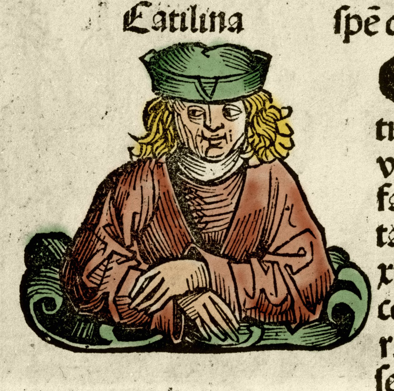 Representasjon av Catilina (Lucius Sergius Catilina) (108–62 f.Kr.), en romersk politiker som konspirerte mot senatet. Gravering fra "" Liber chronicarum"" av Hartmann Schedel av Hartmann Schedel
