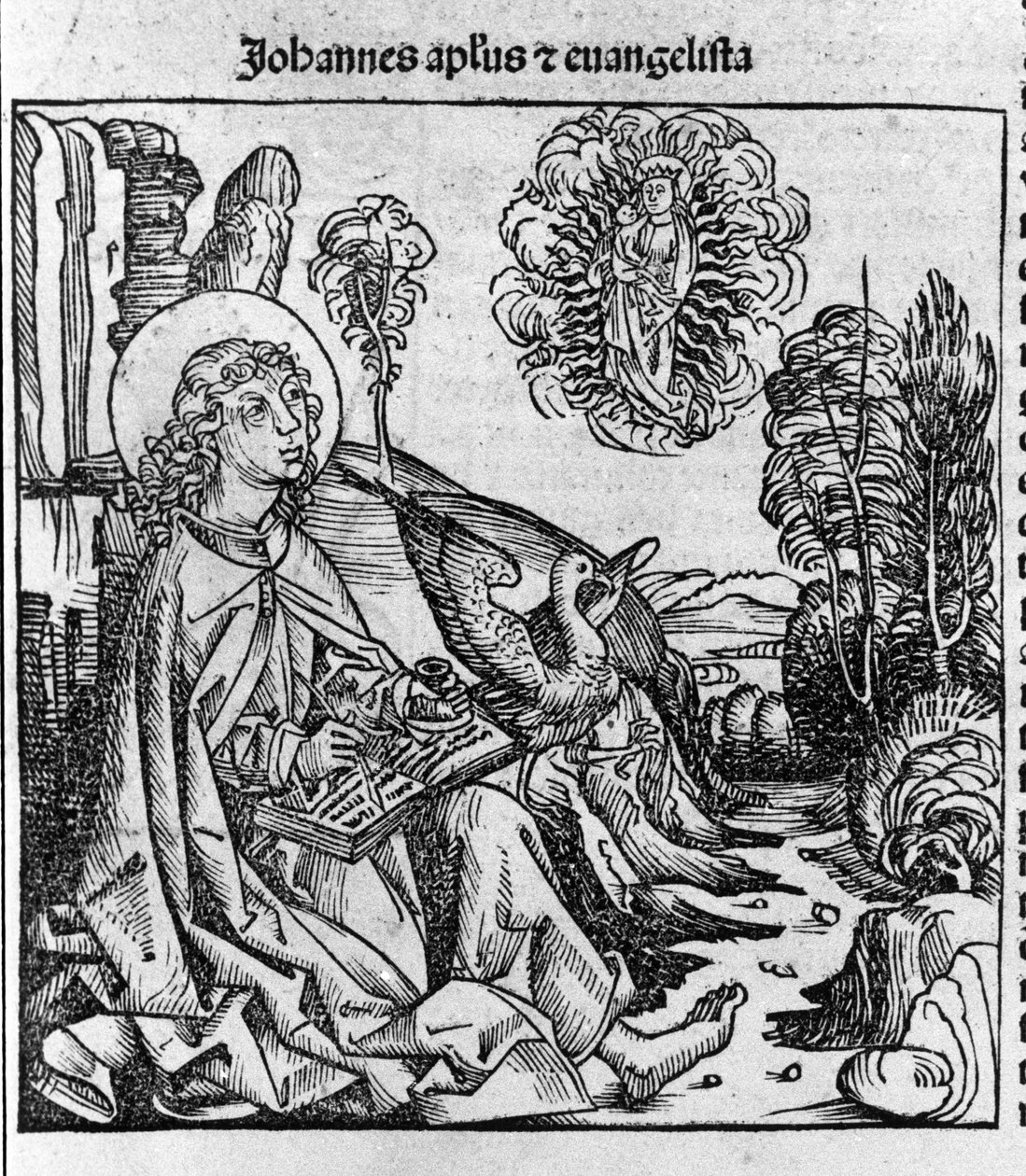 Representasjon av evangelisten Saint John. Gravering fra «Liber chronicarum» (Nürnberg-krøniker) av Hartmann Schedel 1493 av Hartmann Schedel
