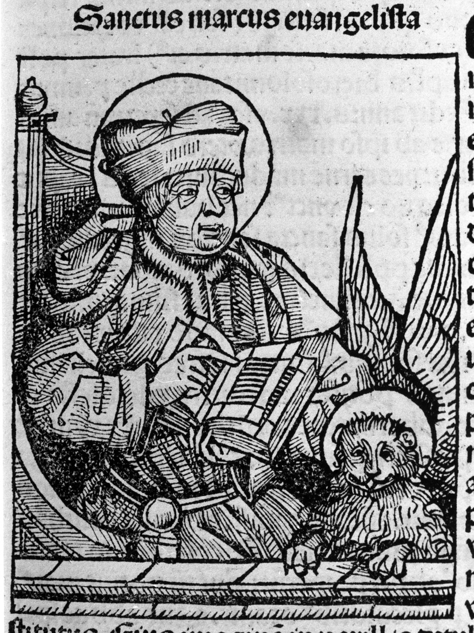 Representasjon av evangelisten Saint Mark. Gravering fra «Liber chronicarum» (Nürnberg-krøniker) av Hartmann Schedel 1493 av Hartmann Schedel