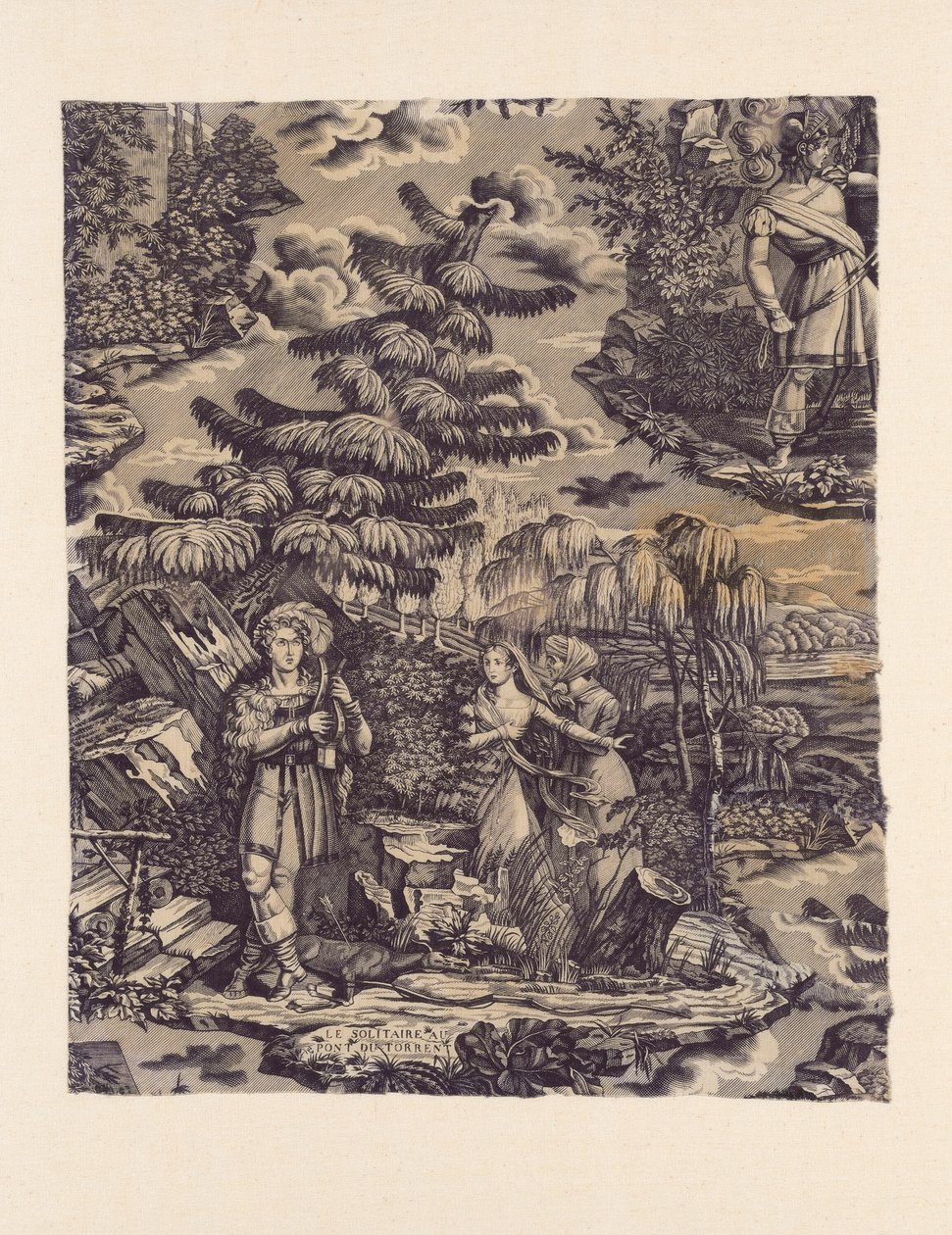 Le Solitaire au Pont du Torrent (Eremitten ved broen over torrenten) (møbelstoff) av Hartmann et Fils