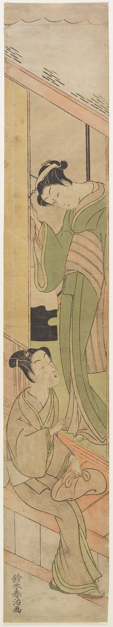Ung mann snakker med en Watatsumi, ca. 1770 (treblokktrykk i farger) av Haruji Suzuki