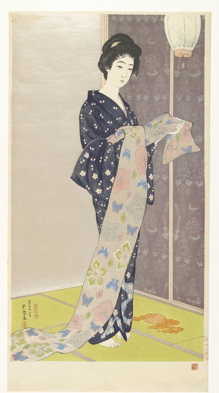 Ung kvinne i en sommer kimono Natsu yosoi no musume (tittel på objekt) av Hashiguchi Goyô