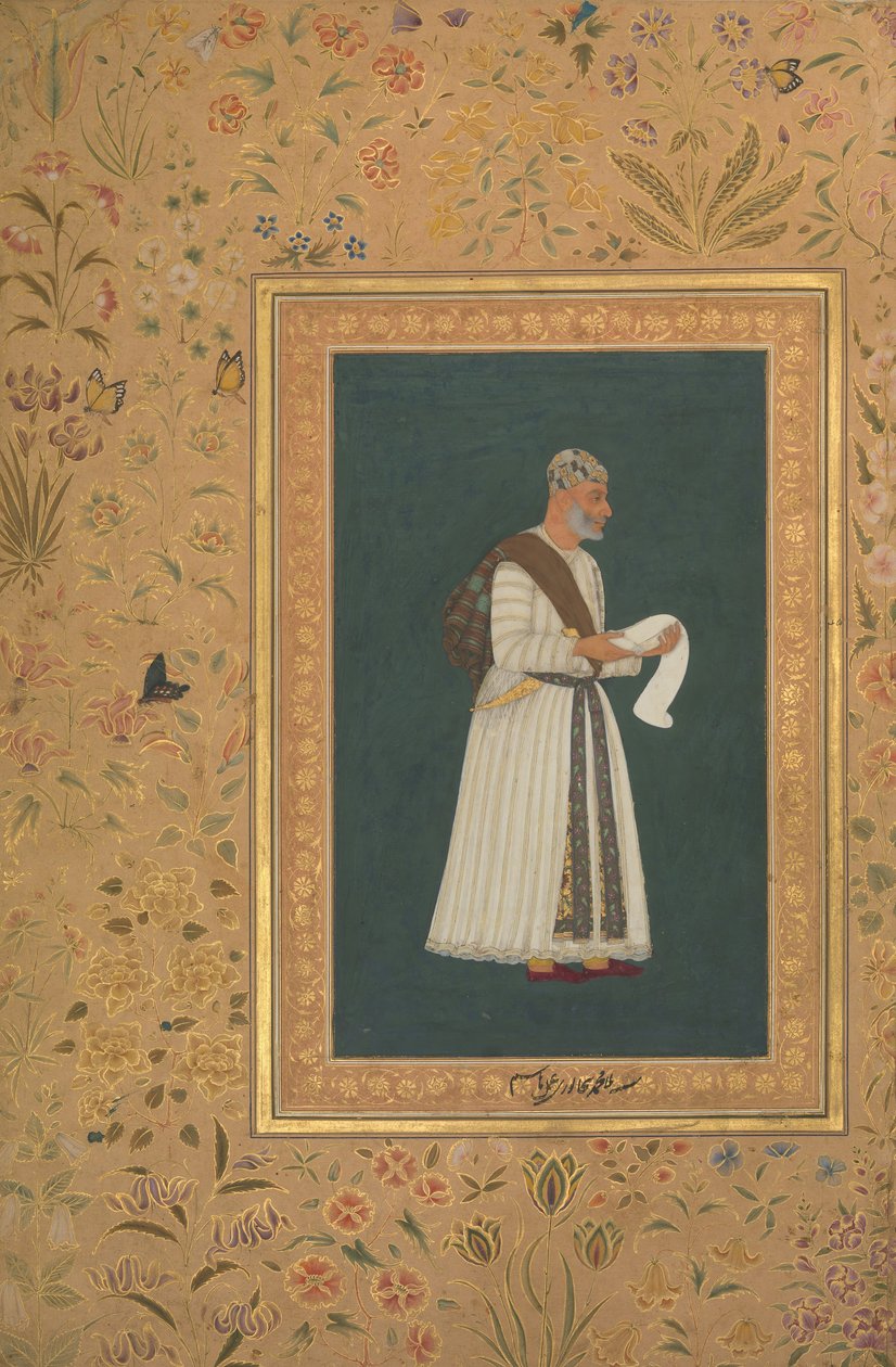 Portrett av Mulla Muhammad Khan Vali fra Bijapur, Folio fra Shah Jahan Album, recto: ca. 1620 av Hashim