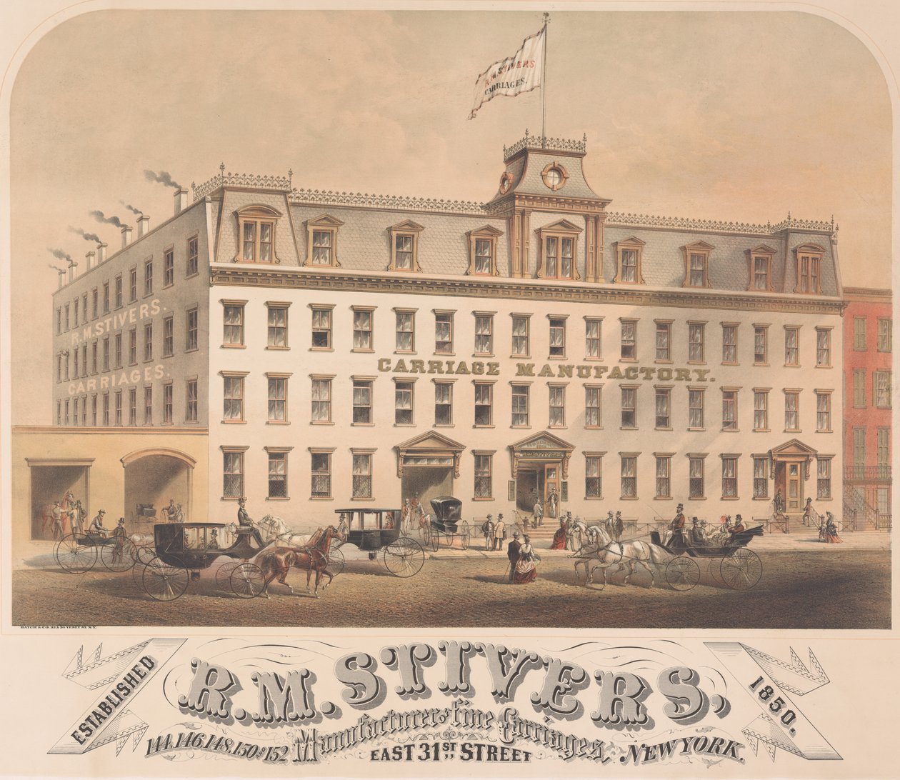 R. M. Stivers, Manufacturers of Fine Carriages, 146-152 East 31st Street, New York, 1872-73. av Hatch and Co.