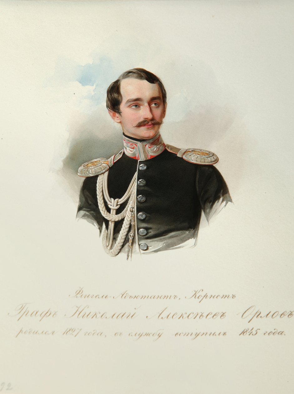 Portrett av grev Nikolai Alexeyevich Orlov 1827-1885 fra albumet til de keiserlige hestevaktene, 1846-1849 av Hau