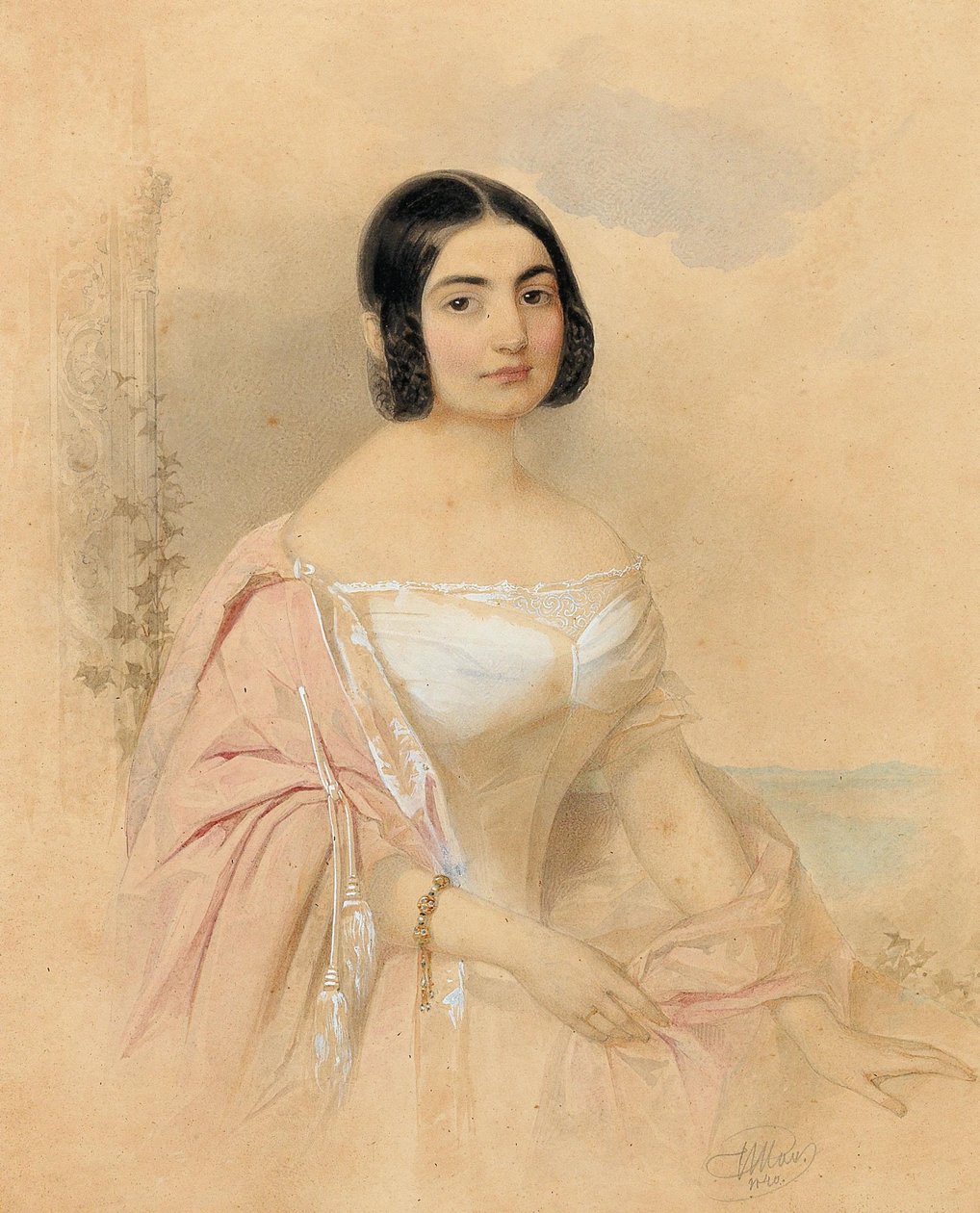 Portrett av grevinne Marie von Tattenbach, født von Lion, 1840. av Hau