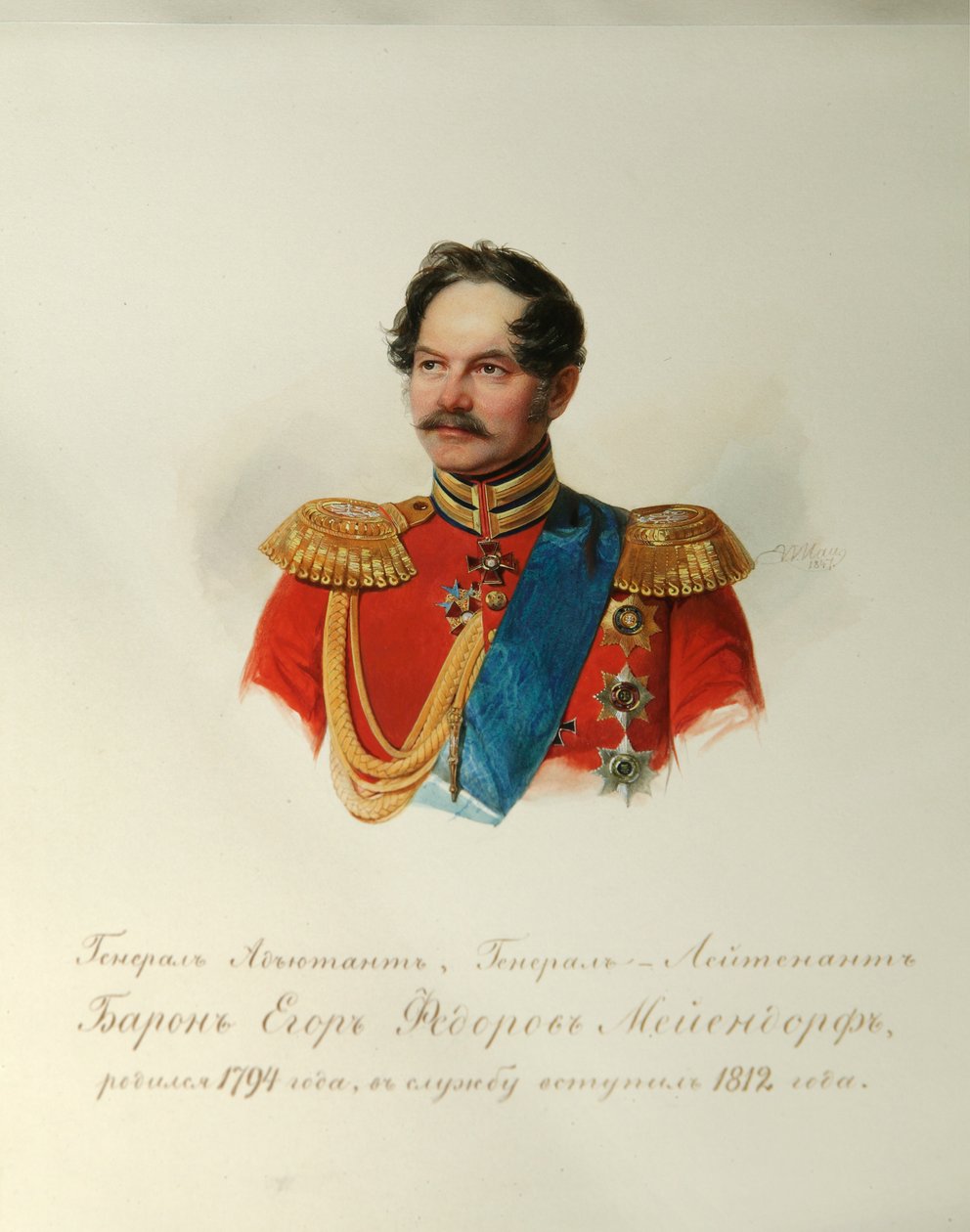 Portrett av general Yegor Fyodorovich Meiendorf 1794-1879 Fra albumet til de keiserlige hestevaktene, 1846-1849 av Hau